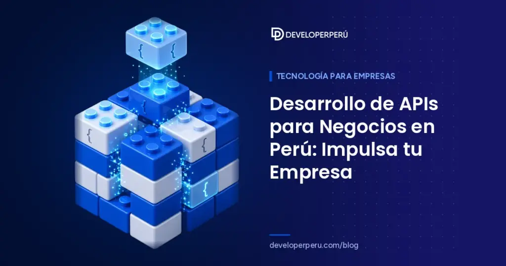 Ilustración isométrica de bloques de construcción con conectores y llaves de código que encajan entre sí, sobre el desarrollo de APIs