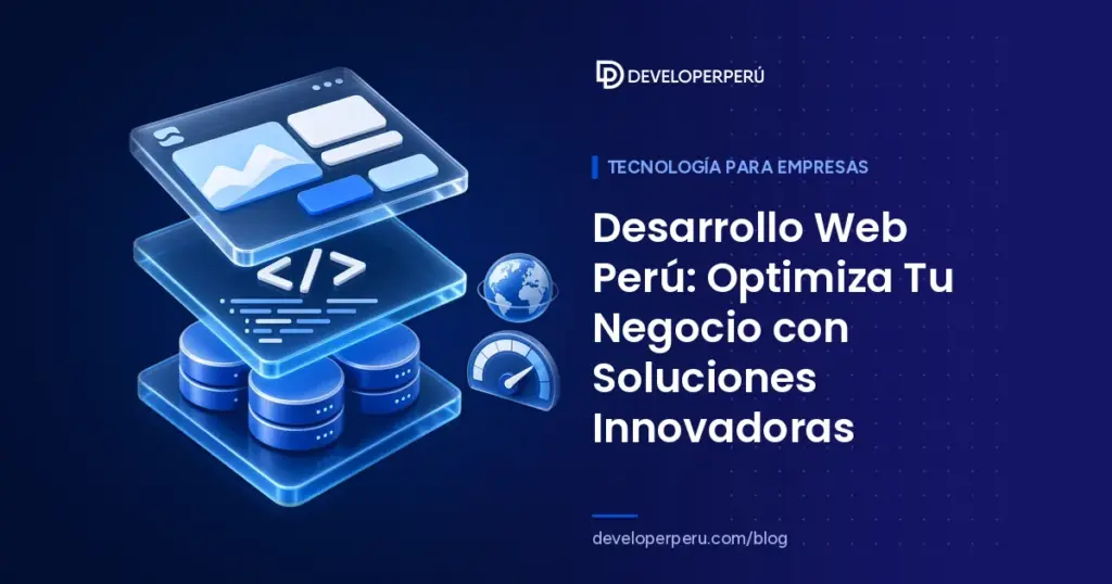 Ilustración isométrica de una web construida por capas: servidor, código y diseño, con globo terráqueo e indicador de velocidad