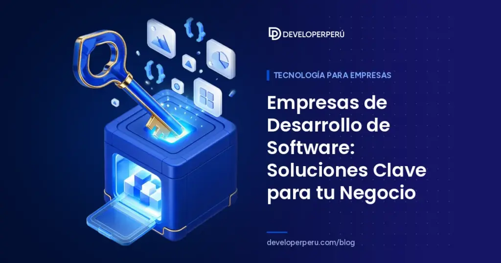 Ilustración isométrica de una llave que abre un cubo de software del que salen ventanas de aplicaciones y código