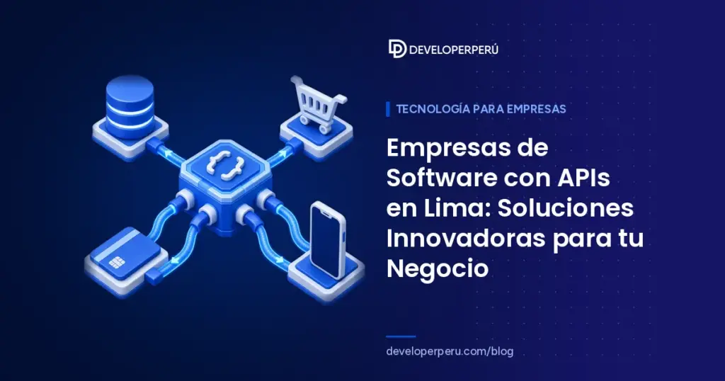 Ilustración isométrica de un hub de APIs conectado con cables a base de datos, carrito de compras, tarjeta de pago y celular