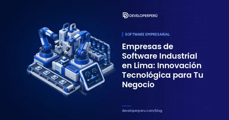 Ilustración isométrica de una planta industrial con brazos robóticos, cinta transportadora, tuberías y una tableta de control