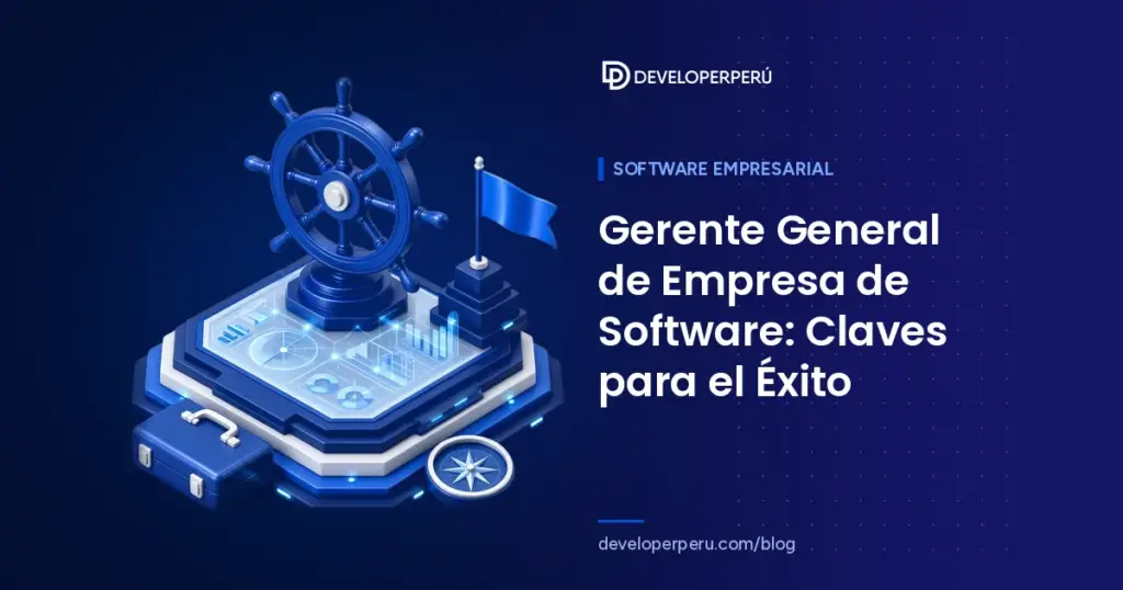 Ilustración isométrica de un timón sobre una plataforma con tablero de proyectos, un maletín, una brújula y una bandera