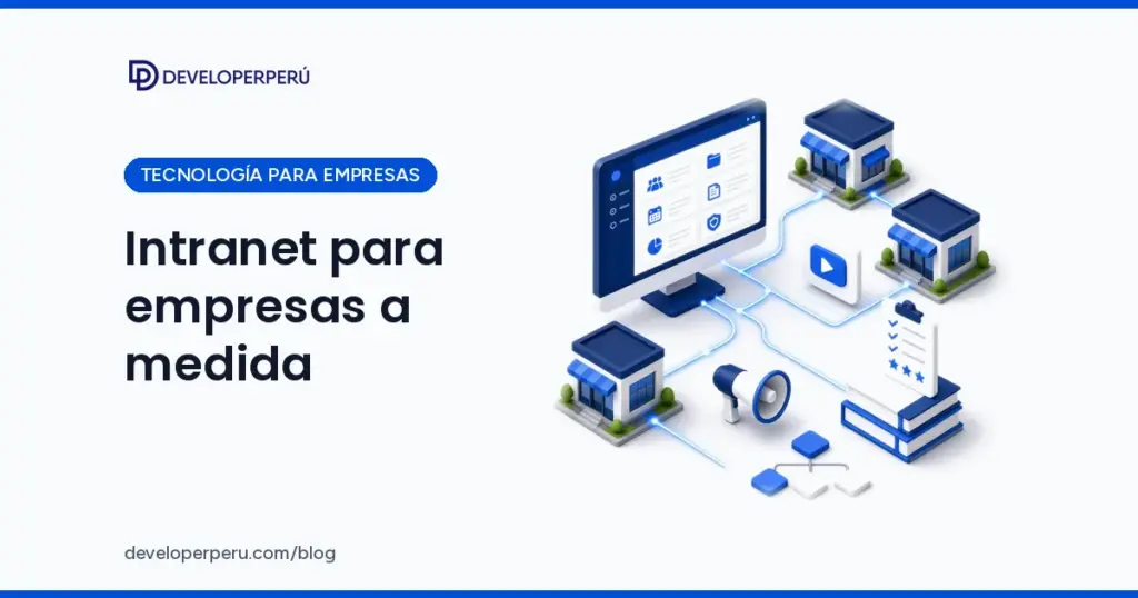 Ilustración 3D isométrica de un portal de intranet conectado a tiendas, capacitación en video, evaluación, manuales y avisos