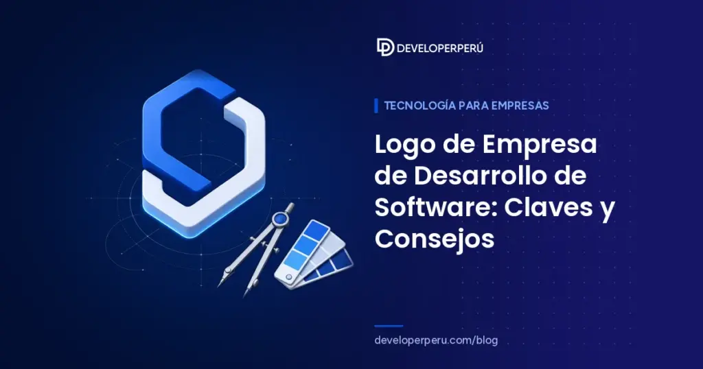 Ilustración isométrica de un emblema hexagonal en 3D sobre una retícula de diseño, con un compás y una paleta de colores