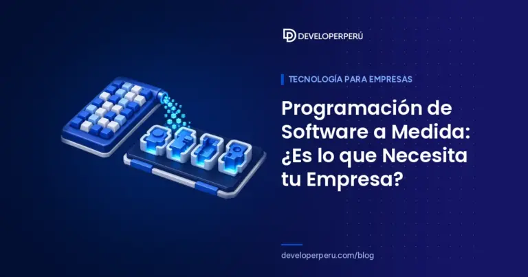 Ilustración isométrica de un teclado que vierte bloques de código en moldes que forman módulos de software a medida