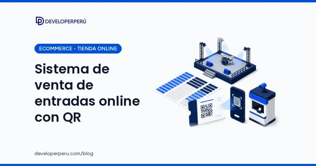 Ilustración 3D isométrica de un escenario, plano de zonas, entrada con código QR, celular escaneando y taquilla