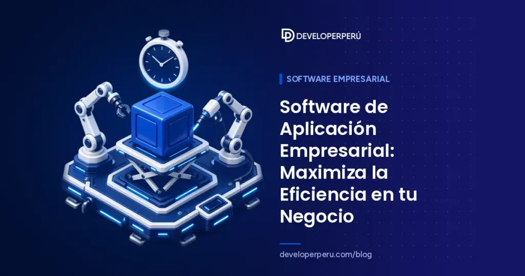 Ilustración isométrica de brazos robóticos alrededor de un cubo de software con un cronómetro