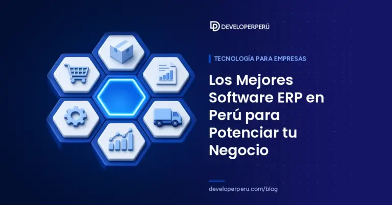 Ilustración isométrica de un panal de módulos ERP con carrito, caja, gráfico, engranaje y camión
