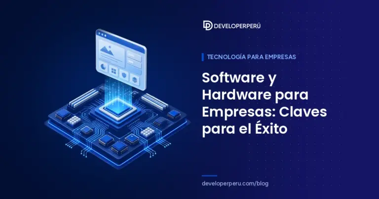 Ilustración isométrica de una placa base con un chip central que proyecta una ventana de aplicación