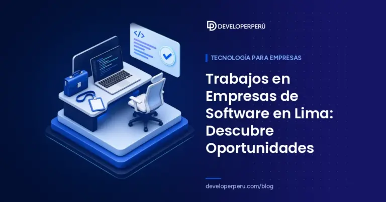 Ilustración isométrica de un puesto de trabajo con silla vacía, laptop con código, maletín, credencial y una tarjeta de oferta laboral