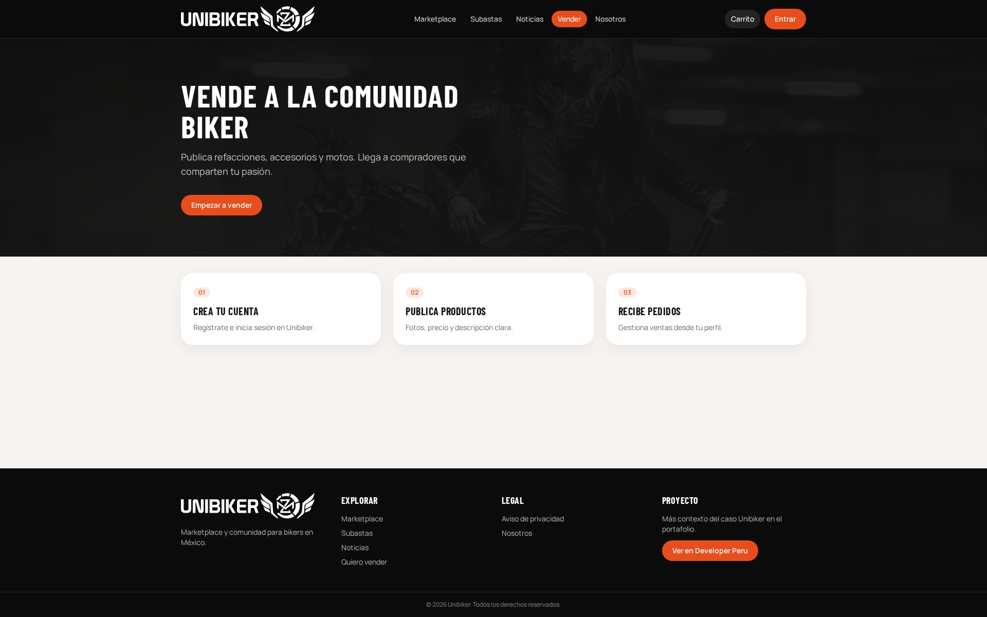 Página para que la comunidad de Unibiker publique productos en la tienda